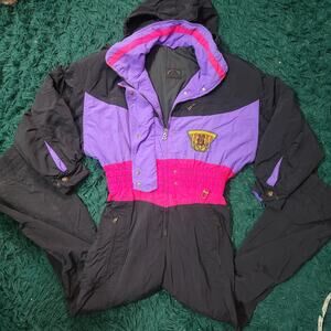Vintage Bogner Colorblock Ski Suit Purple Pink Black Embroidered Logo